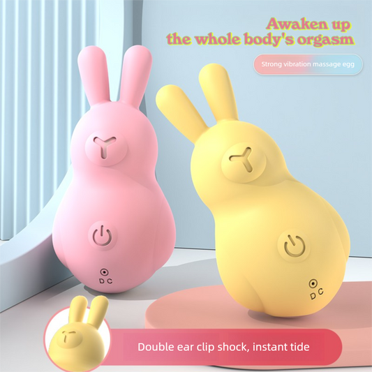 GIMMESEX Cutie Rabbit Clit Vibrator in pink and yellow with dual ear clips for strong massage