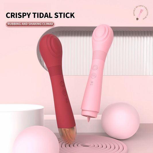 GIMMESEX Double-headed Tongue Vibrator in red and pink with curved textured heads for intense stimulation