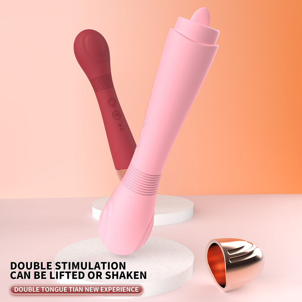GIMMESEX Double-headed Tongue Vibrator in pink and red for double stimulation and new experience