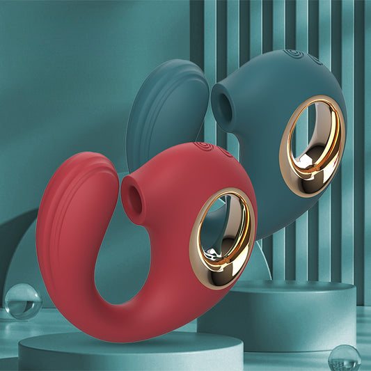 GIMMESEX G spot vibrator in red and blue with ergonomic design and gold accents