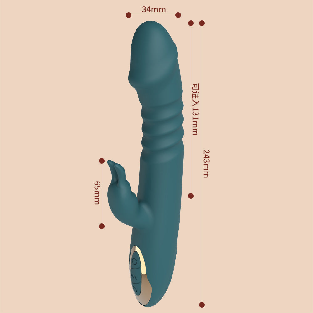 GIMMESEX Dildo Thrusting Vibrator in teal with ergonomic curved design and control buttons