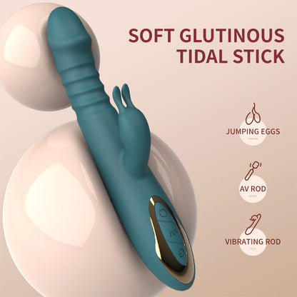 GIMMESEX dildo thrusting vibrator in teal with dual stimulation and easy control buttons