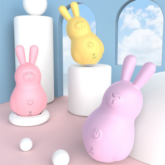 GIMMESEX Cutie Rabbit Clit Vibrator in pink yellow and purple silicone with bunny ears design