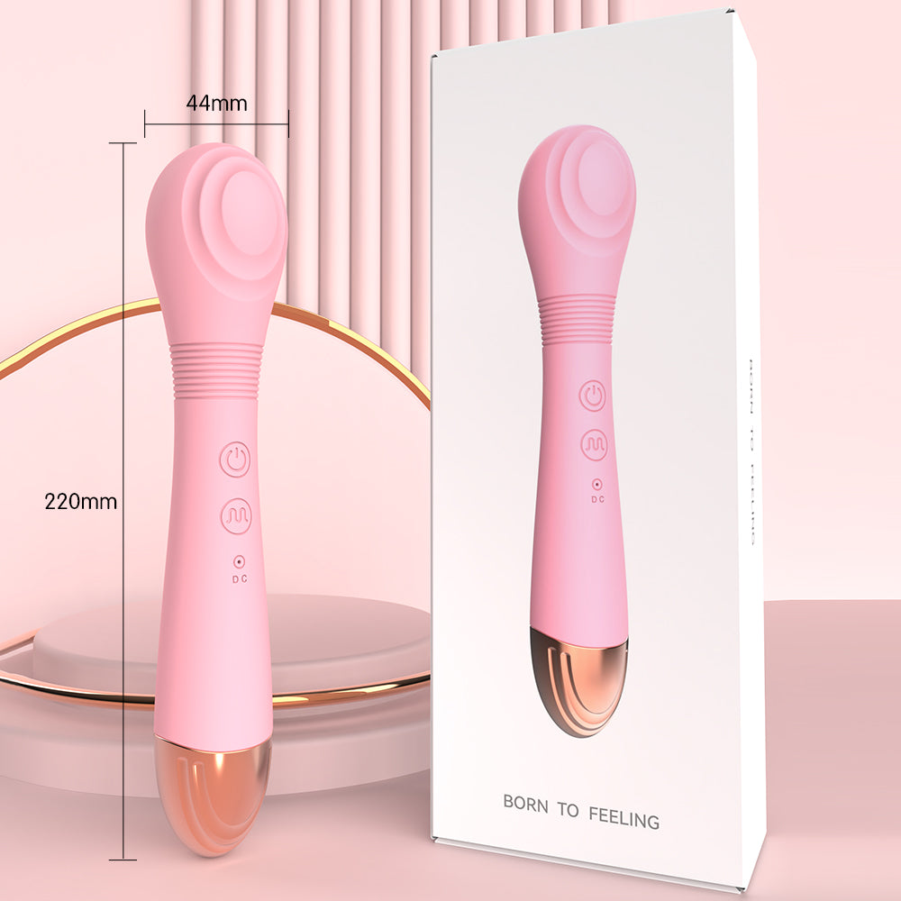 Pink Double-headed Tongue Vibrator by GIMMESEX with ergonomic design and control buttons shown with packaging