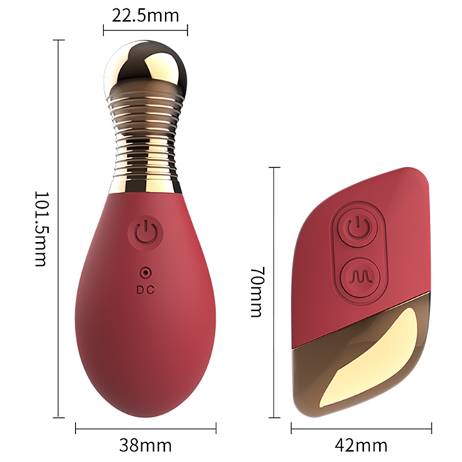GIMMESEX remote control vibrator with ergonomic design and gold-accented control remote in red