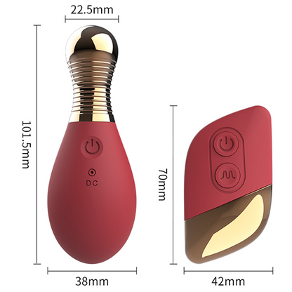 GIMMESEX remote control vibrator with ergonomic design and gold-accented control remote in red