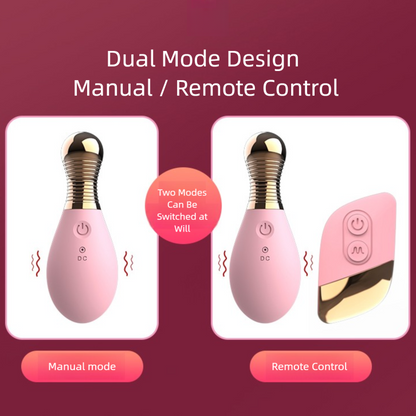 Pink and gold remote control vibrator with dual mode design for manual and remote use